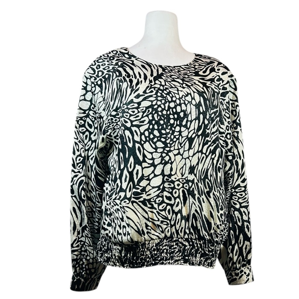 Vintage 90s Laura & Jayne Black White Animal Print Blouse 14 Petite